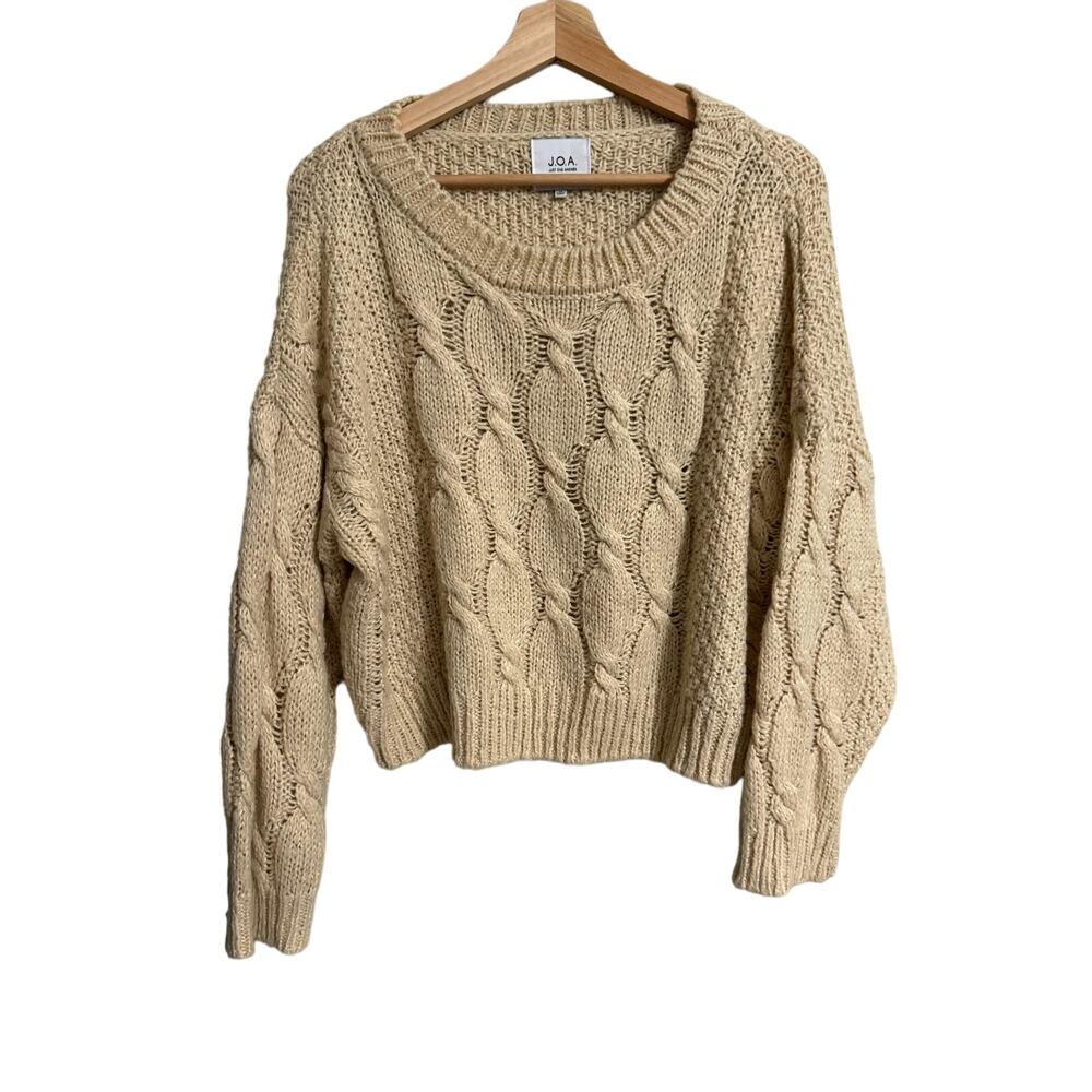 J.O.A. Just One Answer Boxy Cropped Cable knit Oversized Sweater Medium